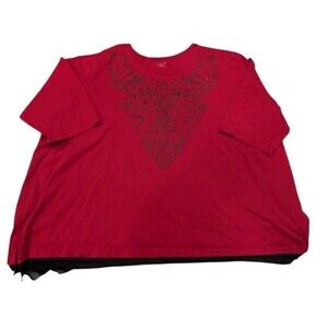 Catherines Shirt Women's 4x 30/32 Red Short Sleeve Round Neck Fleur De Lis